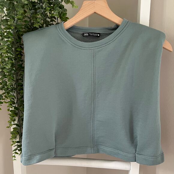 Zara Shoulder Pad Shirt slightly cropped soft shirt women’s medium - Picture 1 of 6